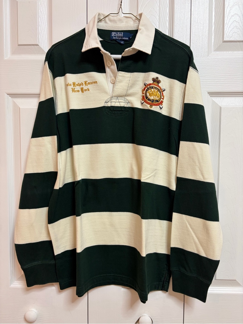 Ralph Lauren Kids Green and Cream Striped Rugby Jersey